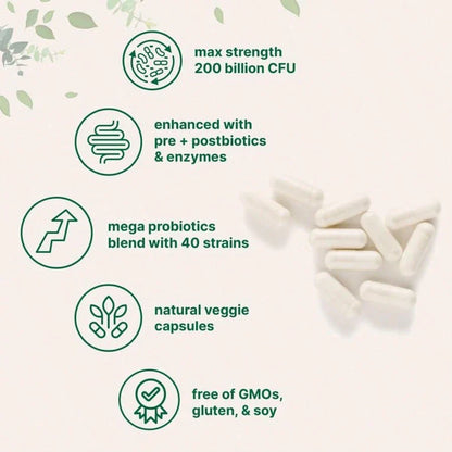 Micro Mega Probiotics 200 Billion CFU, 120 Veggie Capsules,FREE SHIPPING