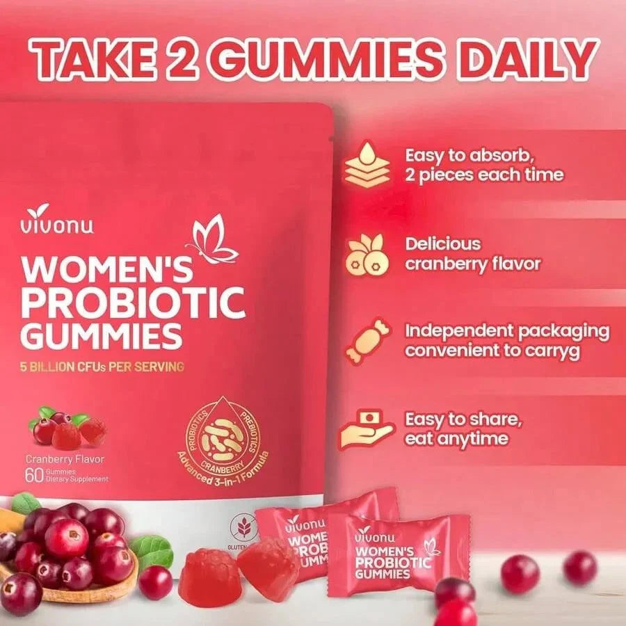 Viv0Nu Women's Probiotics, Women's Balanced PH Gum, Maintain Healthy Odor, Yeast Balance And Microbial Vitamin C, Enhance Immunity - Cranberry Probiotics