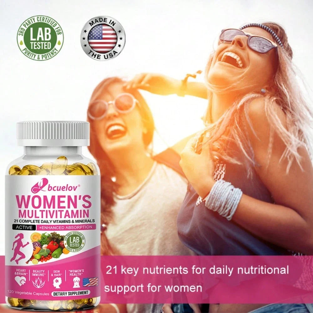 Bcuelov Women's Daily Vitamins Dietary Supplement - With 21 Complete Daily Vitamins And Minerals - Heart & Brain Support - 120 Softgels