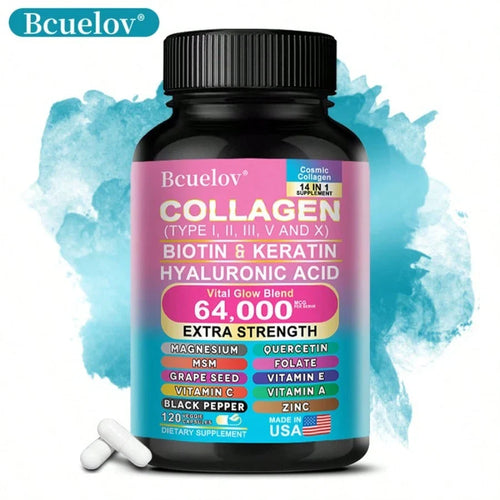 Collagen Supplement Types I/ III/ V & X - With Biotin & Keratin Hyaluronic Acid - Supports Skin, Nails & Hair - 120 Capsules