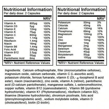Mineral & Vitamin Complex Capsules - With Vitamin A, Vitamin D3 &Pantothenic Acid - 120 Capsules