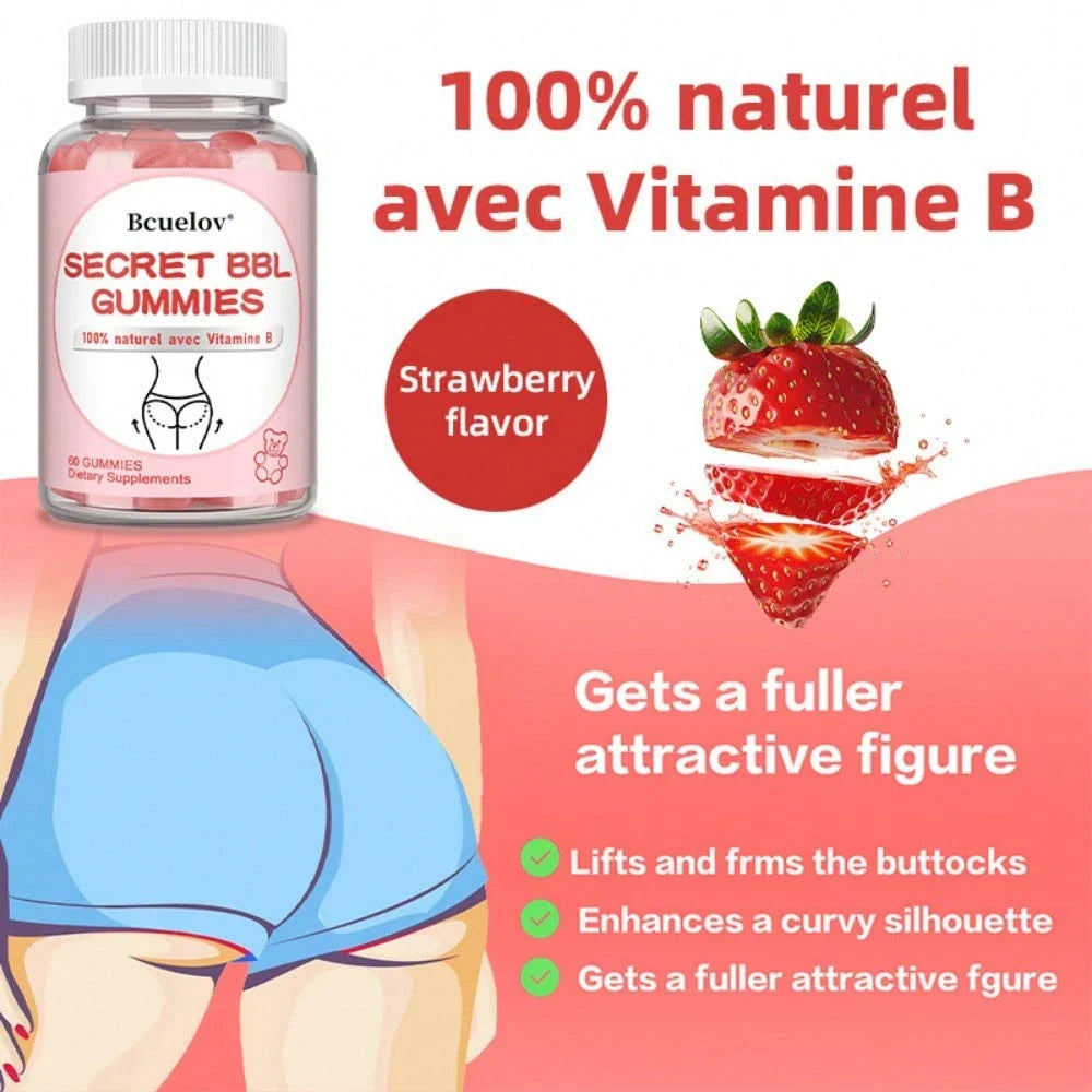 Secret BBL Gummies - With Vitamin B12 And Folate - Enhanced Curves - For A Fuller Figure - 60 Gummies