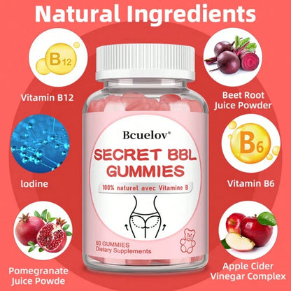 Secret BBL Gummies - With Vitamin B12 And Folate - Enhanced Curves - For A Fuller Figure - 60 Gummies