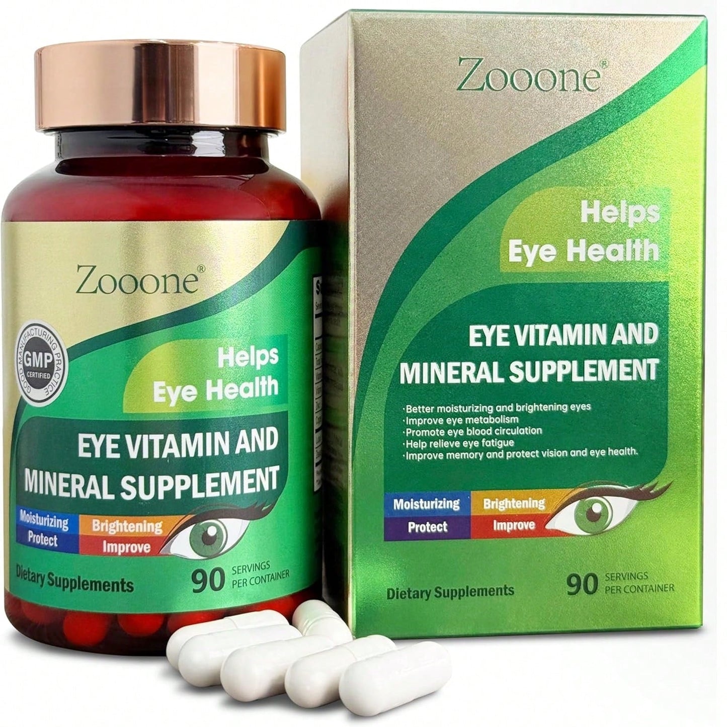 Zooone Lutein And Zeaxanthin Eye Vitamins, Eye Vitamin And Mineral Supplement With Vitamin C E Zinc Copper, Vision Support For Macular Degeneration, Eye Health Pills For Adults & Seniors, 90 Capsules Vitamins