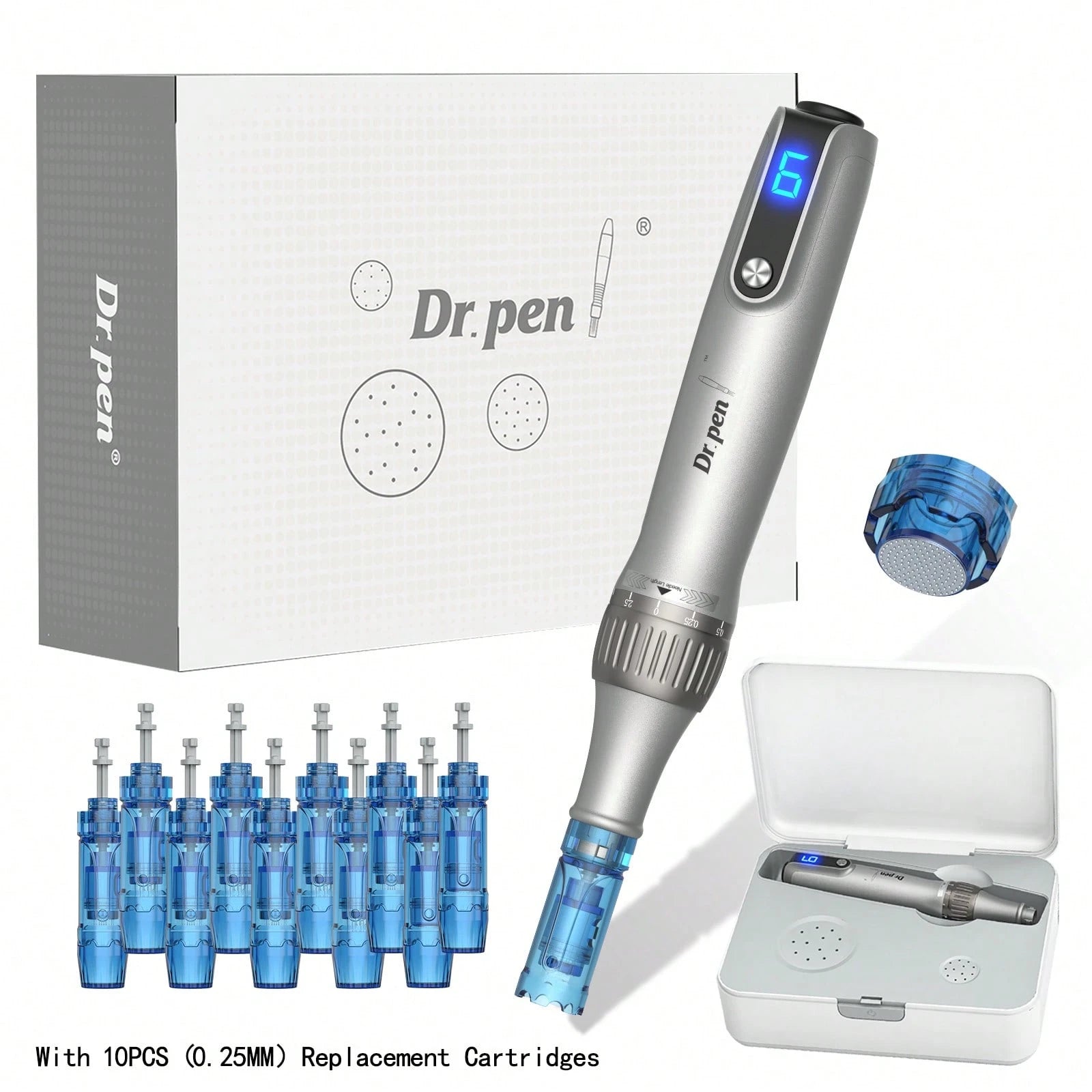 Dr.Pen M8S Pen - Mcro Pen For Body - Care Tool Kit With 10PCS (0.25MM) Replacement Cartridges