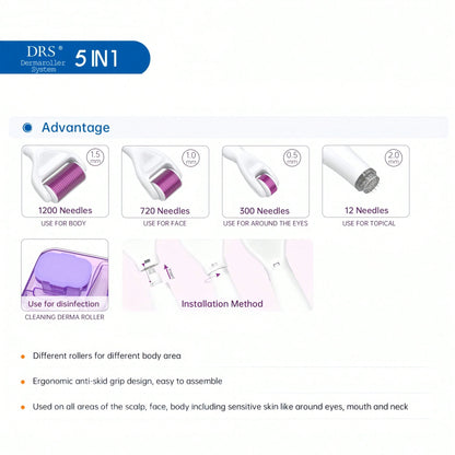 Dr.pen 3-In-1/5-In-1 Titanium Microneedle Derma Roller Set With Disinfection Slot/Protective Cover, Multiple Sizes For Face, Body And Beard, Microneedle Roller System, Minoxidil, Microneedle Therapy, Beauty, Skincare, Spa, Self-Care,