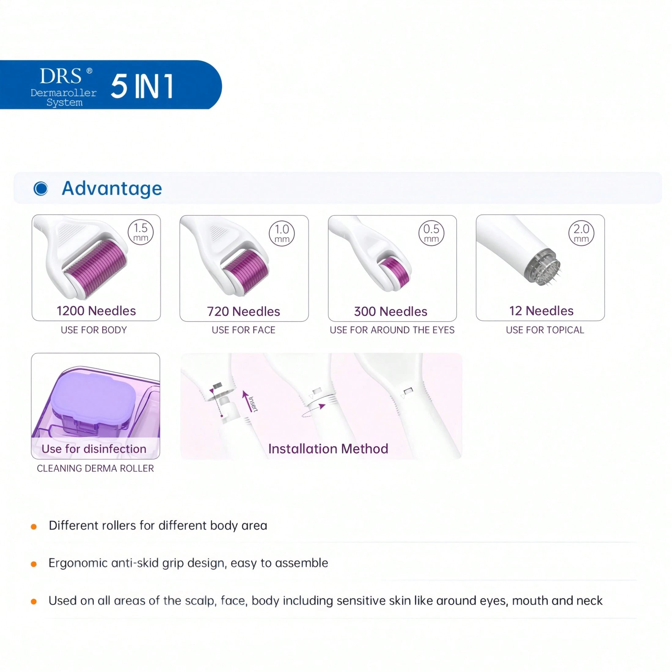Dr.pen 3-In-1/5-In-1 Titanium Microneedle Derma Roller Set With Disinfection Slot/Protective Cover, Multiple Sizes For Face, Body And Beard, Microneedle Roller System, Minoxidil, Microneedle Therapy, Beauty, Skincare, Spa, Self-Care,