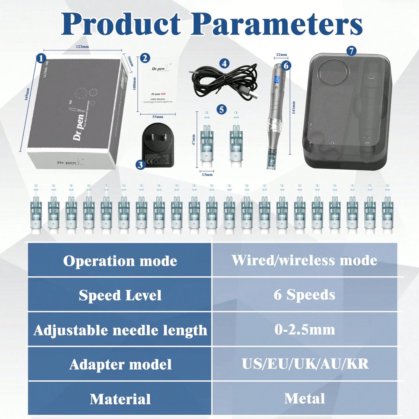 Dr.pen Dr. Pen M8 Skincare Pen Kit - Wireless Ultima M8 Derma Roller With 22pcs Cartridges For Face Body Hair Care, Professional Beauty Skin Device(10pcs Nano,10pcs 42pin, 2pcs16pin Cartridges)
