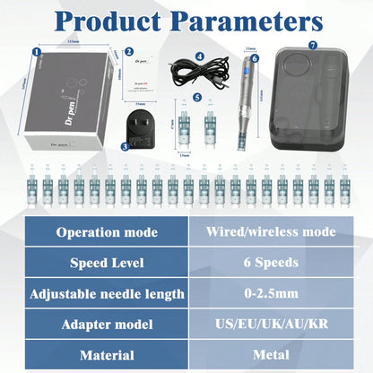 Dr.pen Dr. Pen M8 Skincare Pen Kit - Wireless Ultima M8 Derma Roller With 22pcs Cartridges For Face Body Hair Care, Professional Beauty Skin Device(10pcs Nano,10pcs 42pin, 2pcs16pin Cartridges)