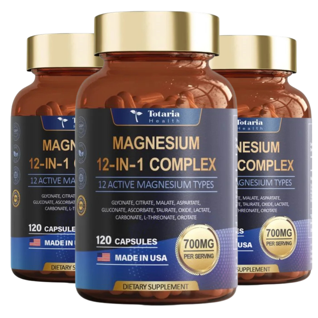 totaria magnesium 12 in 1 complex 700mg 3 pack capsules for sleep stress and muscle support USA